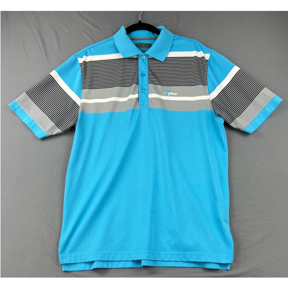 AUR Golf Polo Shirt Mens Large Blue Striped Treetops Resort Short Sleeve Good